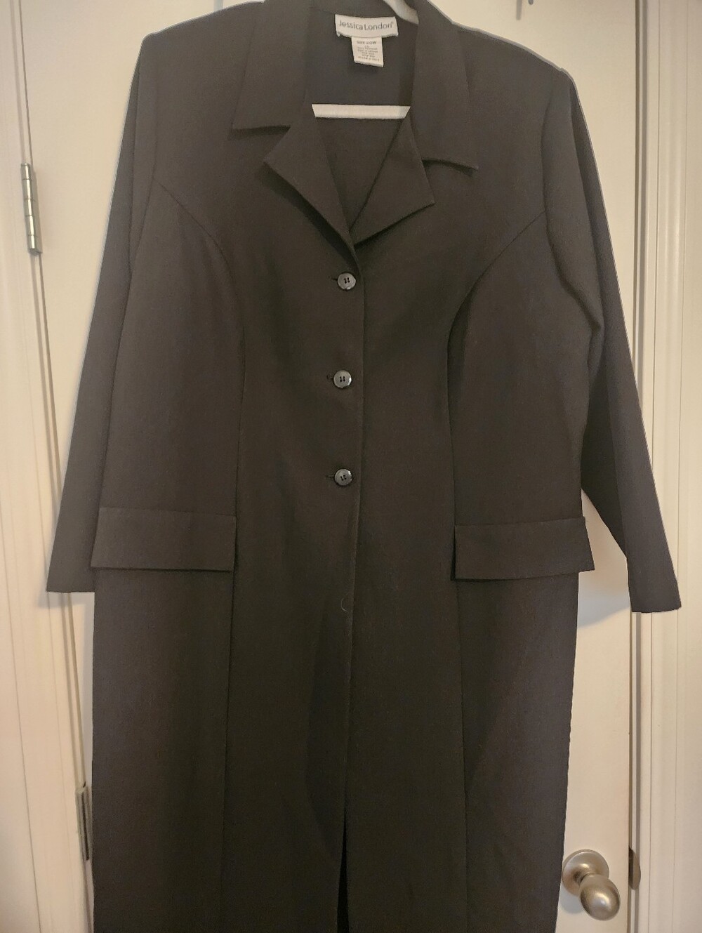 Jessica London Black Longline Duster Jacket 20W Career Grunge Goth Office